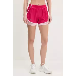 Under Armour pantaloni scurți de alergare Fly By culoarea bordo, neted, high waist imagine