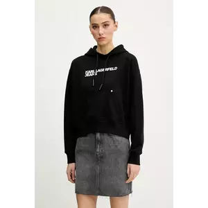 Karl Lagerfeld Jeans bluza femei, culoarea negru, cu glugă, cu imprimeu, A2W20053 imagine