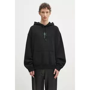 Marcelo Burlon hanorac de bumbac County Goth Boxy Hoodie Black Deep Green barbati, culoarea negru, cu glugă, cu imprimeu, CMBB10CS25FLE0021052 imagine