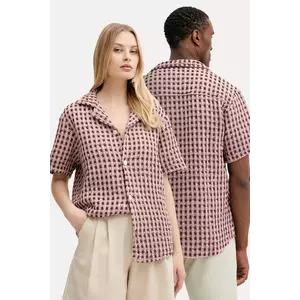 OAS camasa din bumbac barbati, culoarea maro, relaxed imagine