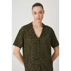 Medicine bluza din amestec de in femei, culoarea verde, modelator imagine