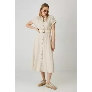 Medicine rochie din amestec de in culoarea bej, midi, evazată imagine