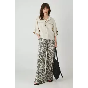 Medicine pantaloni din amestec de in culoarea bej, lat, medium waist imagine