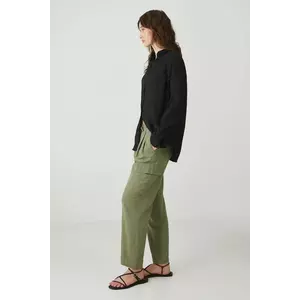 Medicine pantaloni din in culoarea verde, fason chinos, high waist imagine