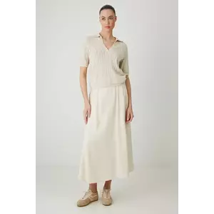 Medicine fustă din amestec de in culoarea bej, maxi, evazati imagine