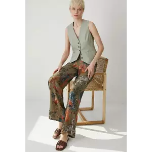 Medicine pantaloni femei, culoarea verde, lat, high waist imagine