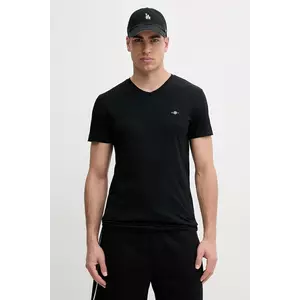 Gant tricou din bumbac barbati, culoarea negru, neted imagine