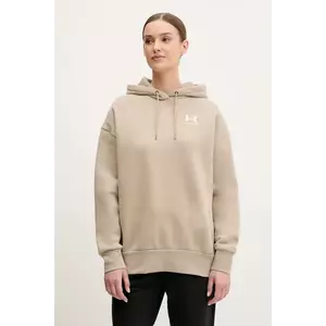 Under Armour bluza femei, culoarea bej, cu glugă, neted imagine