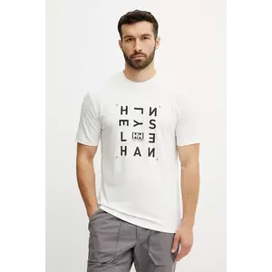 Helly Hansen tricou SKOG RECYCLED GRAPHIC barbati, culoarea alb, cu imprimeu, 63082 imagine