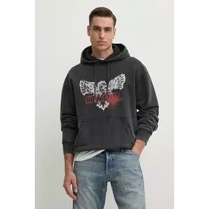 The Kooples hanorac de bumbac bărbați, culoarea gri, cu glugă, cu imprimeu, HSWE30005K imagine