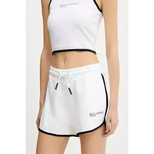 Karl Lagerfeld Jeans pantaloni scurți din bumbac femei, culoarea alb, uni, high waist, A2W10095 imagine