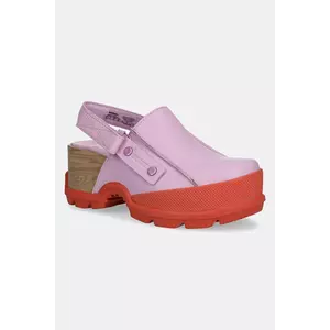Sorel sandale de piele ROAMN CLOG RBR femei, culoarea violet, cu platforma, 2113141572 imagine