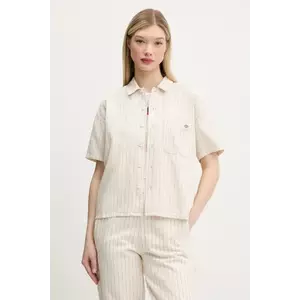 Dickies cămașă din bumbac femei, culoarea bej, cu guler clasic, relaxed, DK0A4Z7UC481 imagine