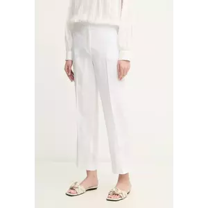 Luisa Spagnoli pantaloni din in femei, culoarea alb, drept, medium waist, 542090 imagine