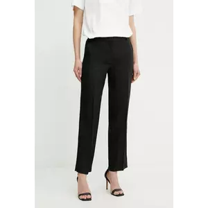 Luisa Spagnoli pantaloni din in femei, culoarea negru, drept, medium waist, 542090 imagine