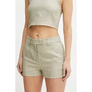 Marella pantaloni scurți din amestec de in CIOCCA femei, culoarea bej, uni, medium waist, 2513141052200 imagine