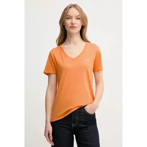 Pepe Jeans tricou din bumbac MACY V-NECK femei, culoarea portocaliu, PL506051 imagine