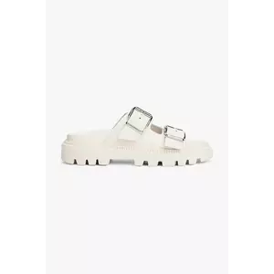 Tommy Jeans slapi de piele DOUBLE STRAP SANDAL femei, culoarea bej, cu platforma, EN0EN02753 imagine