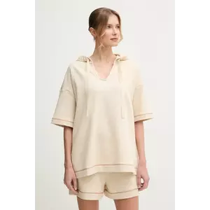 MM hanorac din amestec de in femei, culoarea bej, cu glugă, melanj, 2516921018600 imagine