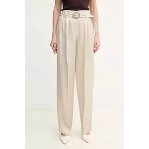 Marella pantaloni din amestec de in FATTO femei, culoarea bej, fason chinos, high waist, 2513131124200 imagine