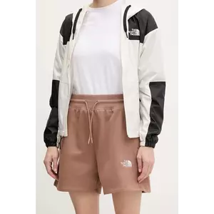 The North Face pantaloni scurți Essential Relaxed femei, culoarea maro, cu imprimeu, high waist, NF0A8C2F6IH1 imagine