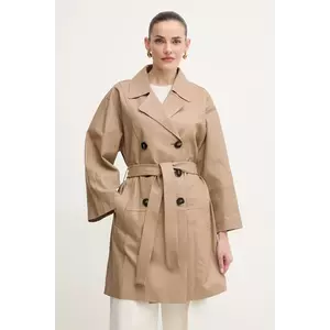 Luisa Spagnoli palton de piele femei, culoarea maro, de tranzitie, 541698 imagine