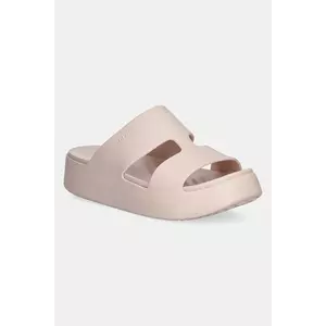 Crocs papuci Getaway Platform H - Strap femei, culoarea bej, cu platforma, 209409-6UR imagine
