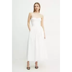 Bardot rochie din bumbac ESTIE culoarea alb, maxi, evazată, 59786DB imagine