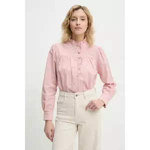 Answear Lab cămașă din bumbac femei, culoarea roz, cu guler stand-up, regular imagine