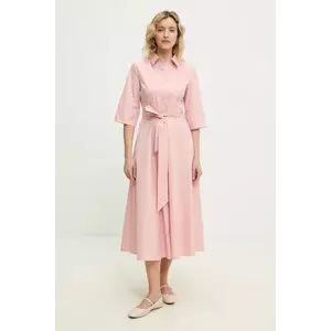 Answear Lab rochie din bumbac culoarea roz, midi, evazată imagine