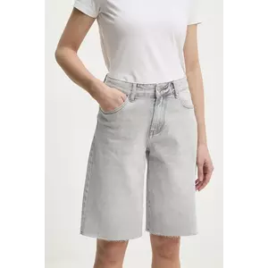 Answear Lab pantaloni scurti jeans femei, culoarea gri, neted, high waist imagine