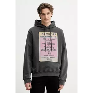 The Kooples hanorac de bumbac bărbați, culoarea gri, cu glugă, cu imprimeu, HSWE30013K imagine