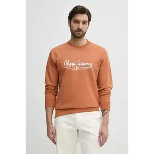 Pepe Jeans hanorac de bumbac DUMAS CREW bărbați, culoarea portocaliu, cu imprimeu, PM582832 imagine