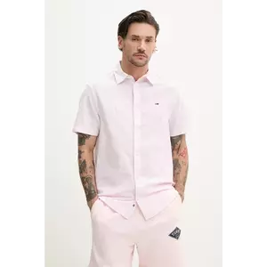 Tommy Jeans cămașă din amestec de in bărbați, culoarea roz, cu guler clasic, regular, DM0DM20894 imagine
