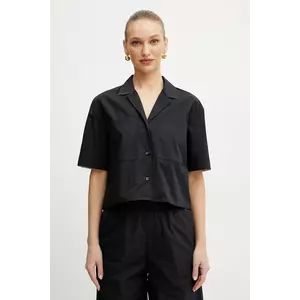 MAX&Co. cămașă din bumbac femei, culoarea negru, cu guler clasic, relaxed, 2516111014200 imagine