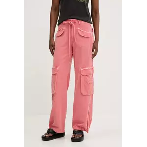Desigual pantaloni ALEJANDRIA femei, culoarea roz, fason cargo, high waist, 25SWPW27 imagine