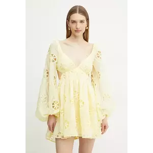 Bardot rochie culoarea galben, mini, evazată, 59858DB imagine