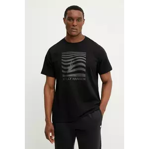 Helly Hansen tricou din bumbac SHORELINE bărbați, culoarea negru, cu imprimeu, 54601 imagine