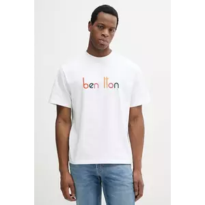 United Colors of Benetton tricou din bumbac barbati, culoarea galben, cu imprimeu, 3MI6U109O imagine