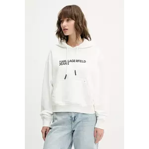Karl Lagerfeld Jeans bluza femei, culoarea alb, cu glugă, cu imprimeu, A2W20053 imagine
