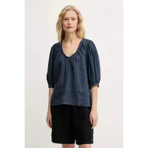 Mos Mosh bluza din in femei, culoarea albastru marin, neted, 160160 imagine