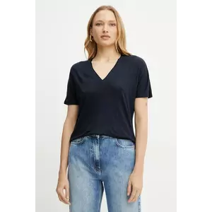 BOSS tricou din amestec de in femei, culoarea bleumarin, 50537543 imagine