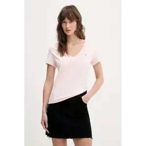 Tommy Jeans tricou din bumbac femei, culoarea roz, DW0DW20458 imagine