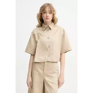 Moschino Jeans cămașă din amestec de in femei, culoarea bej, cu guler clasic, regular, 0207 3716 imagine