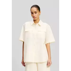 Karl Lagerfeld cămașă de in femei, culoarea bej, cu guler clasic, relaxed, A2W11012 imagine