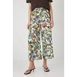 Medicine pantaloni din in femei, culoarea bej, fason culottes, high waist imagine