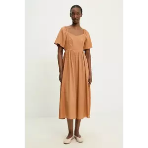 Answear Lab rochie din in culoarea maro, midi, evazată imagine