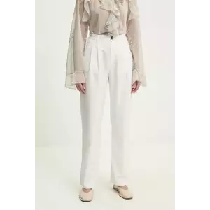 Answear Lab pantaloni femei, culoarea alb, drept, high waist imagine