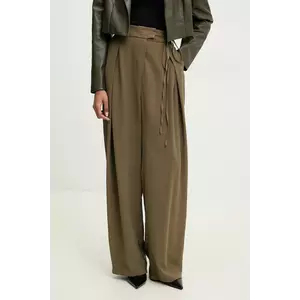 Answear Lab pantaloni femei, culoarea verde, lat, high waist imagine