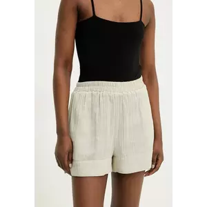 Answear Lab pantaloni scurti din bumbac femei, culoarea bej, neted, high waist imagine
